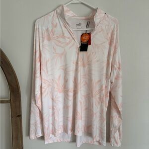 Puma Womens Youv Palm Quarter Zip White/Rose Size XL Athletic Golf Sun Protectio